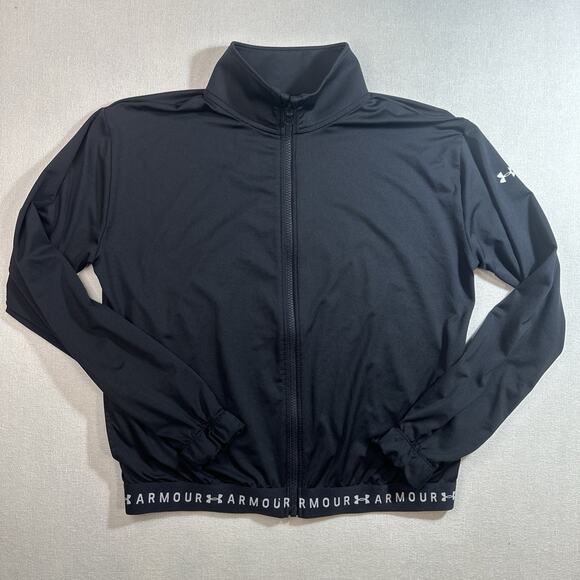 Under Armour Heatgear Women's Track Jacket Size Small Black Pockets Full Zip - Picture 1 of 9